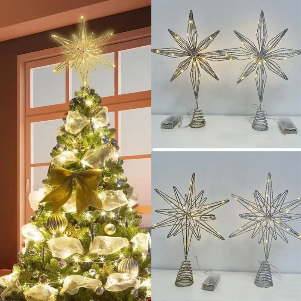 LED Star Christmas Tree Topper Glitter Iron Light Up Décor