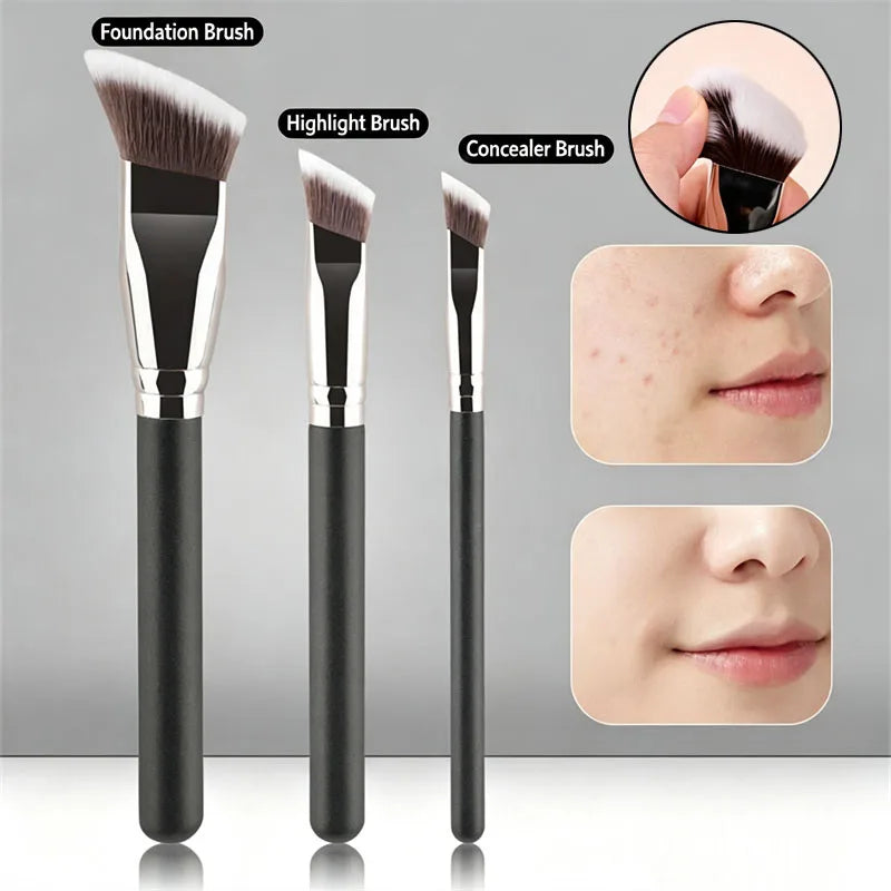 Sloped Trapezoid Foundation Brush – Wooden Handle Makeup Tool