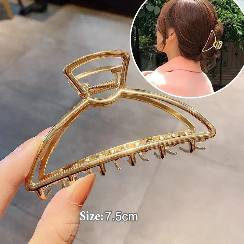 Metal Geometric Hair Claw Clips – Gold & Silver for Women