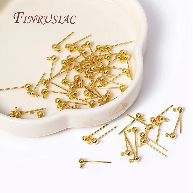 18K Gold-Plated Ball Post Earring Studs with Closed Ring 3/4mm