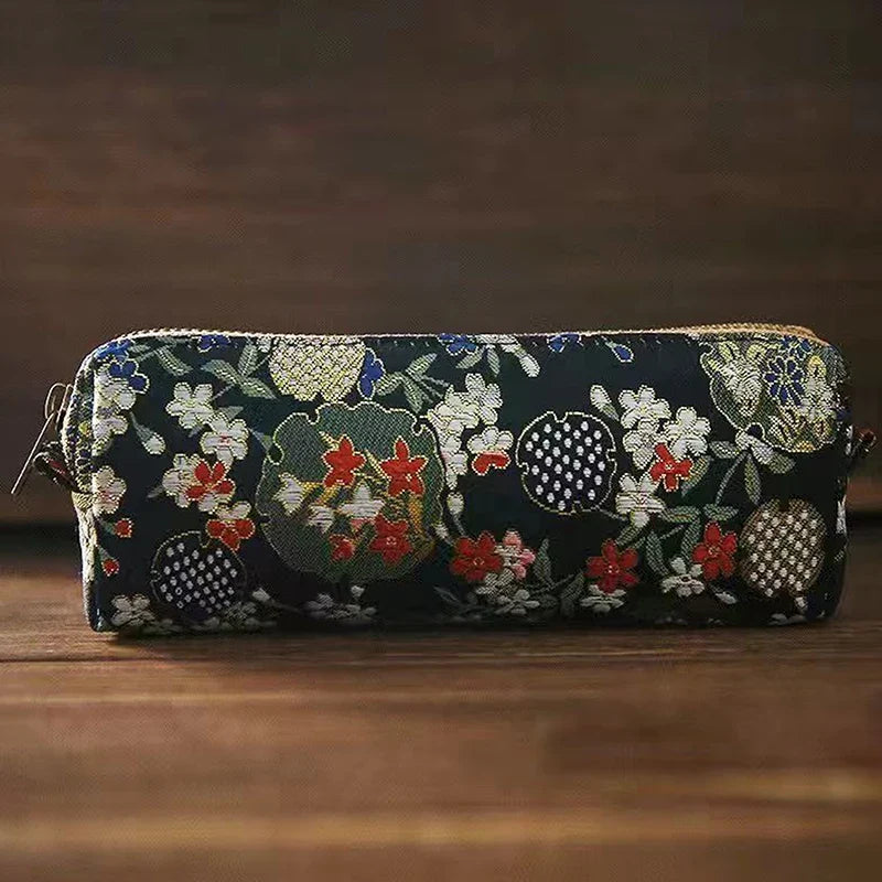 Vintage Embroidery Pencil Case Large Capacity Cotton Linen Pouch