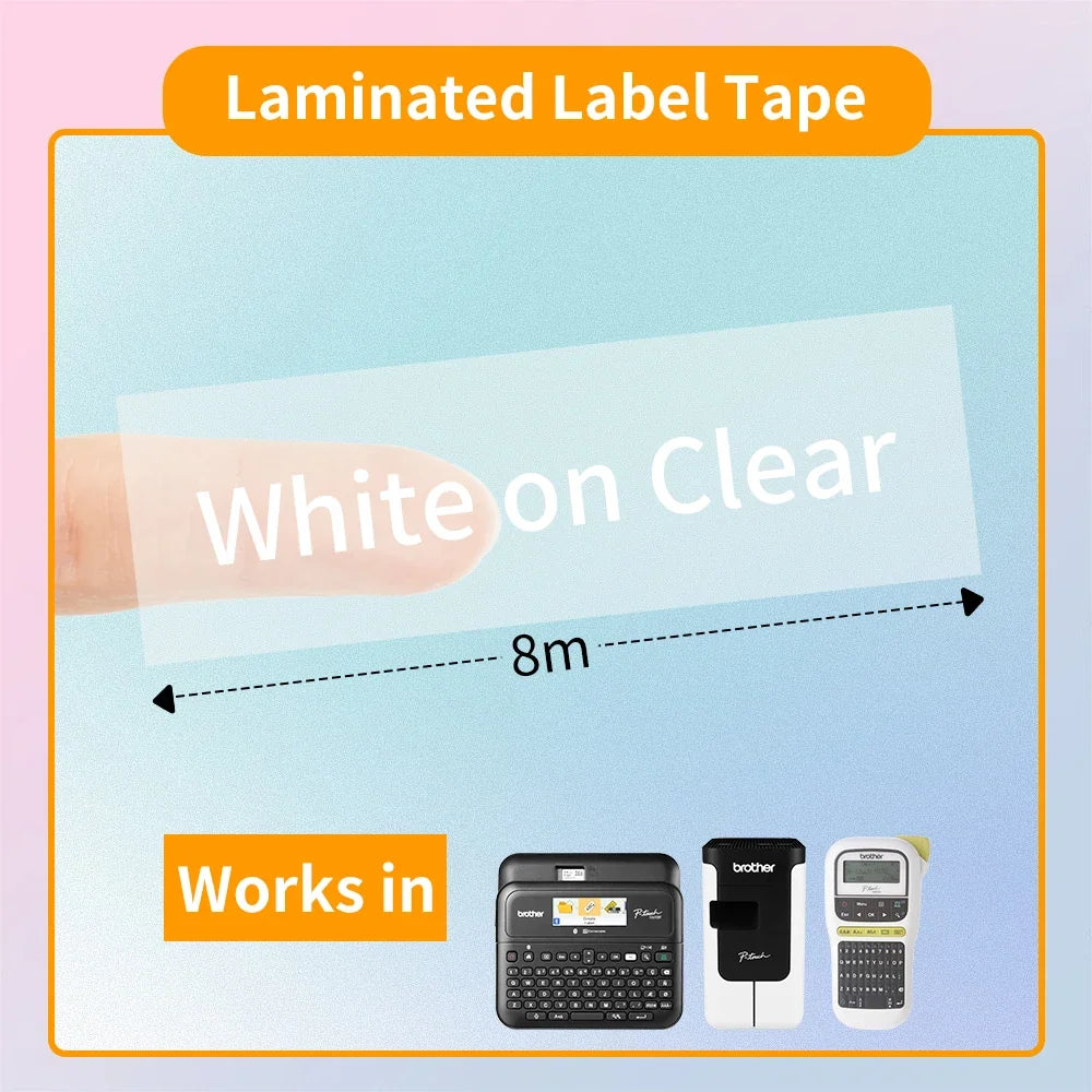 TZe-135 Compatible Label Tape 12mm White on Clear – Labelife