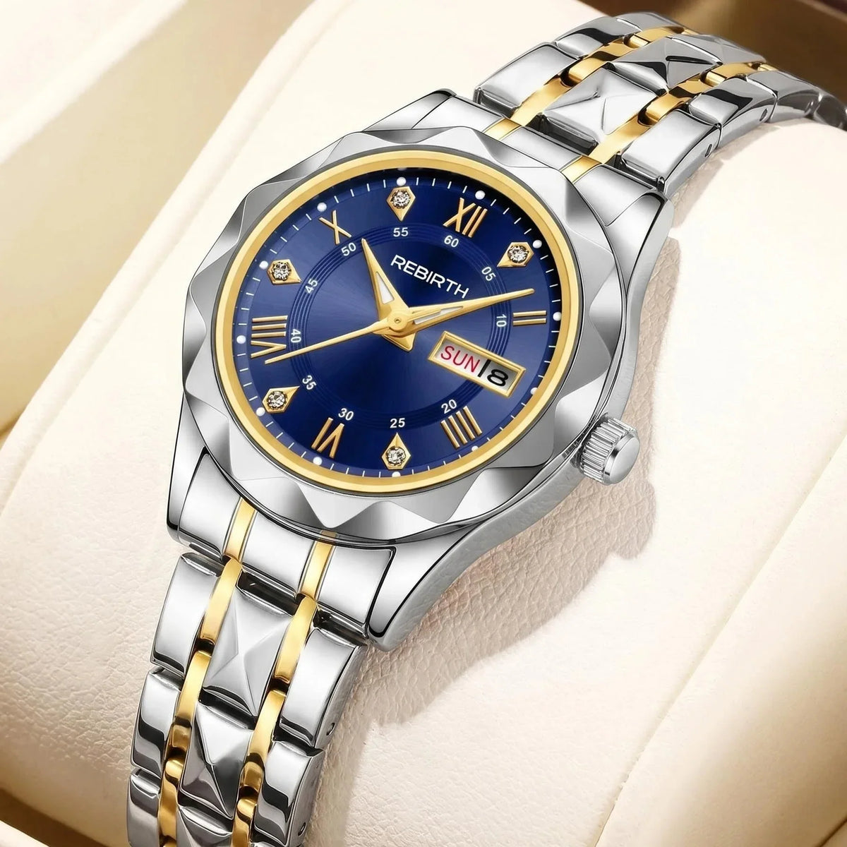 REBIRTH Women's Quartz Watch – Day & Date Display | Stylish