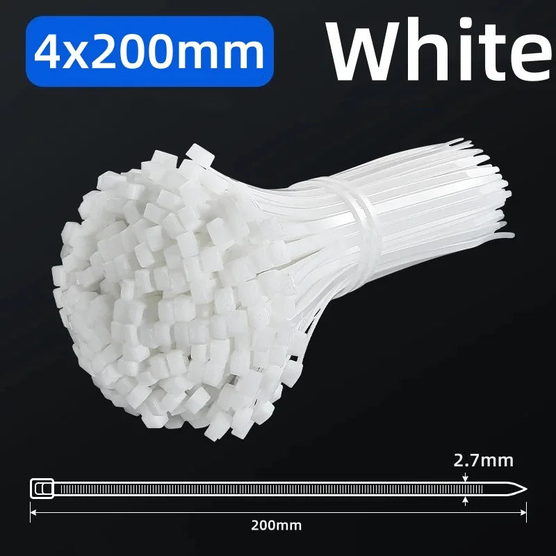 White Nylon Zip Ties 4x150mm 100pcs – Self-Locking Cable Ties