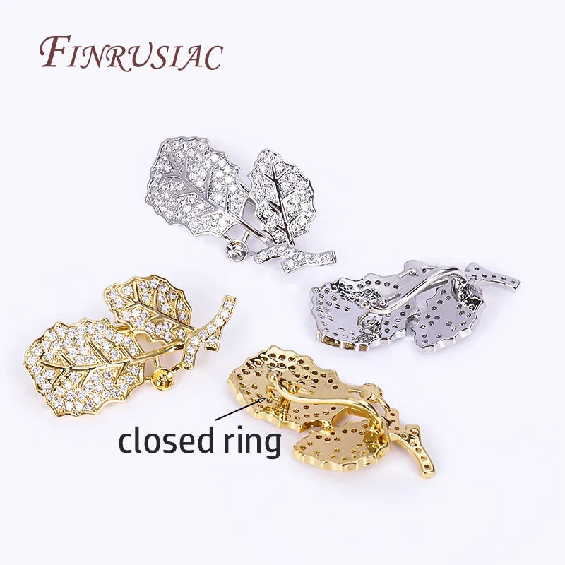 18K Gold Plated Zircon Leaf Pearl Clasp | DIY Necklace Finding