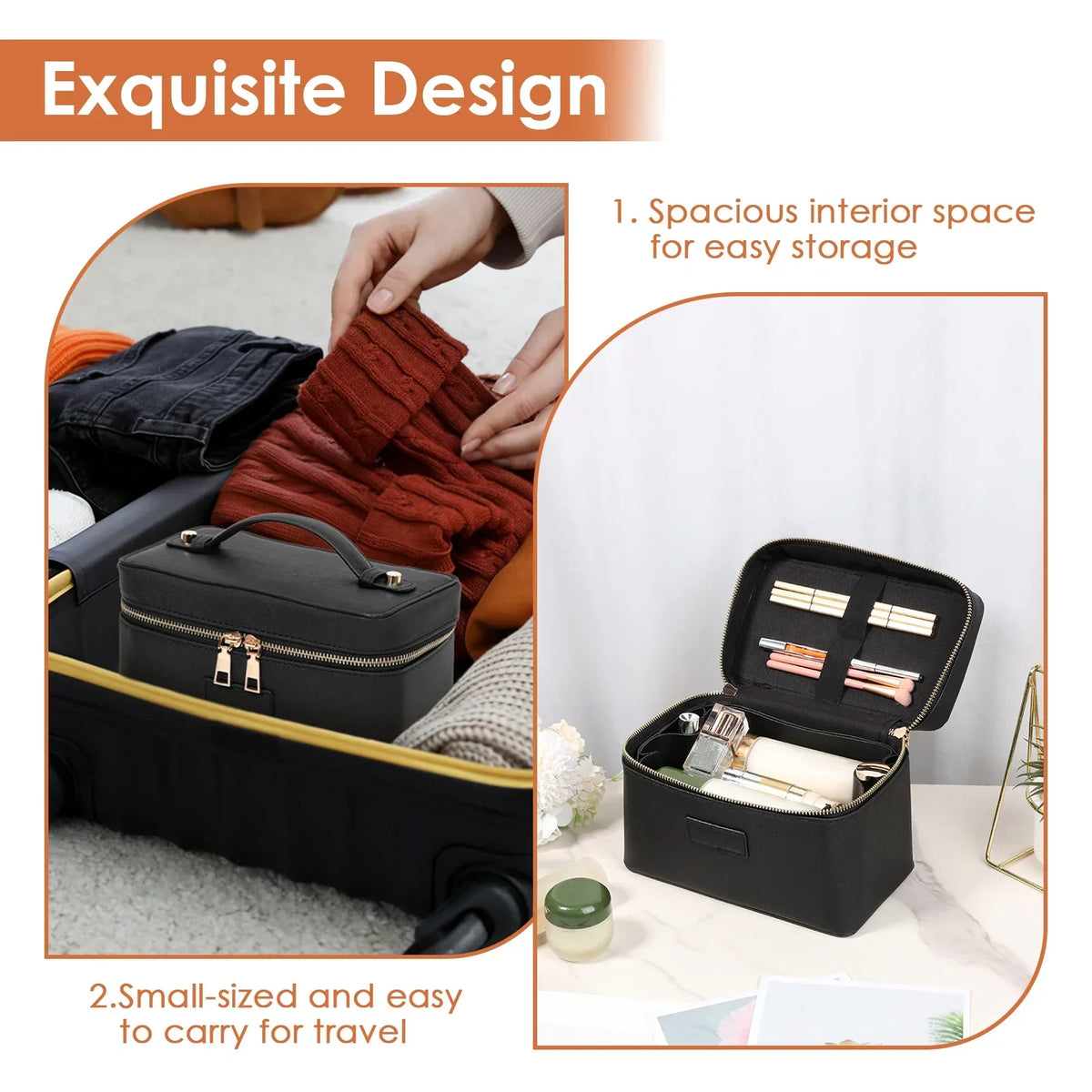 PU Leather Cosmetic Bag – Large Travel Makeup Organizer