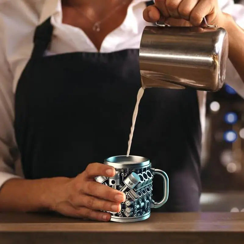 V8 Engine Coffee Mug – Stainless Steel & Resin Car Lover Cup