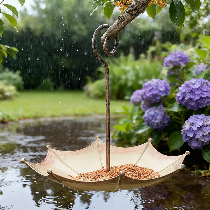 Retro Copper Umbrella Bird Feeder Outdoor Garden Pendant Décor