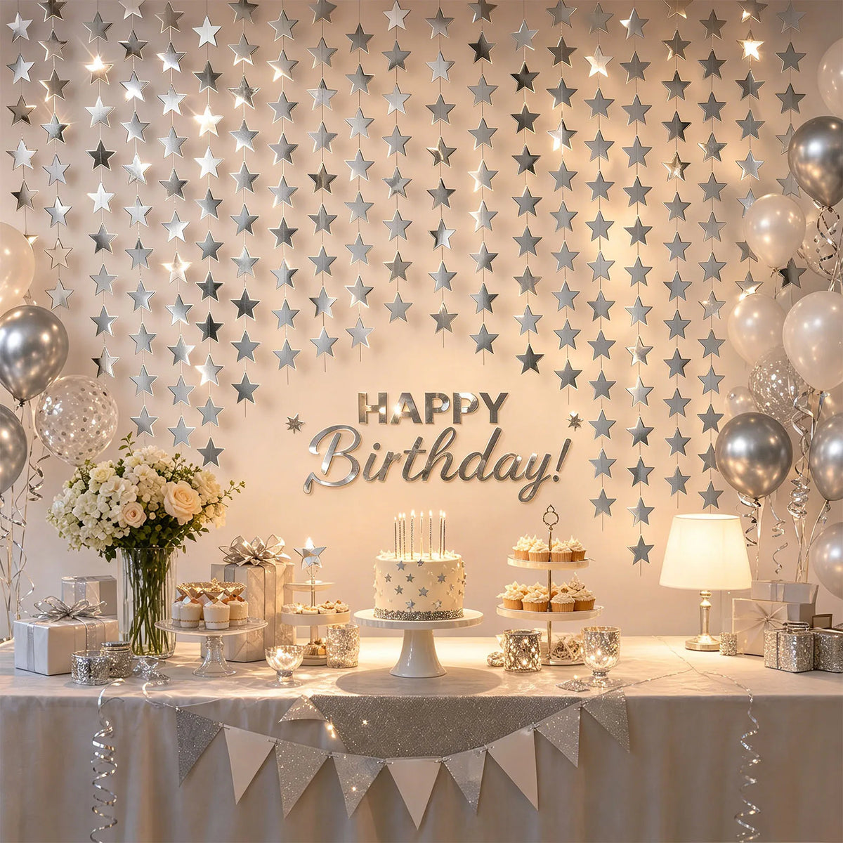 Star Garland Pendant 10/12Pcs – Silver Glitter Party Decoration