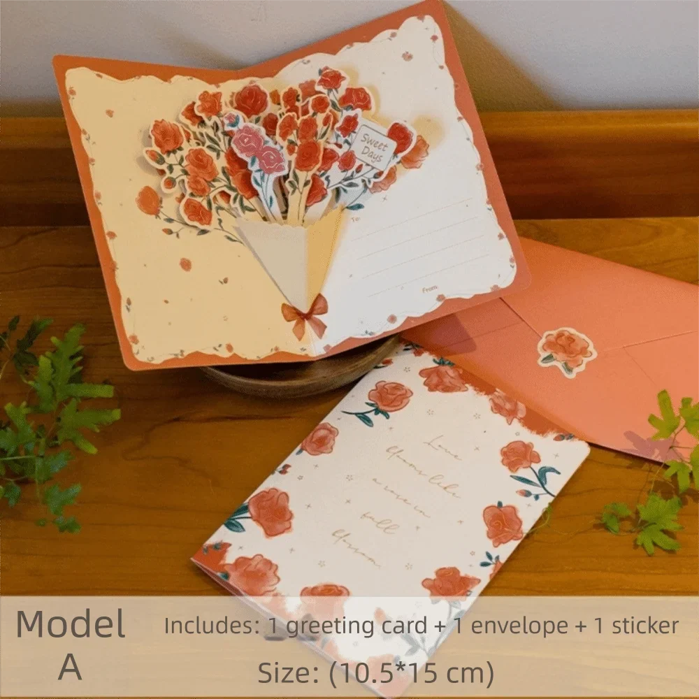 3D Pop-Up Flower Greeting Card – Handmade Valentine's Day Card