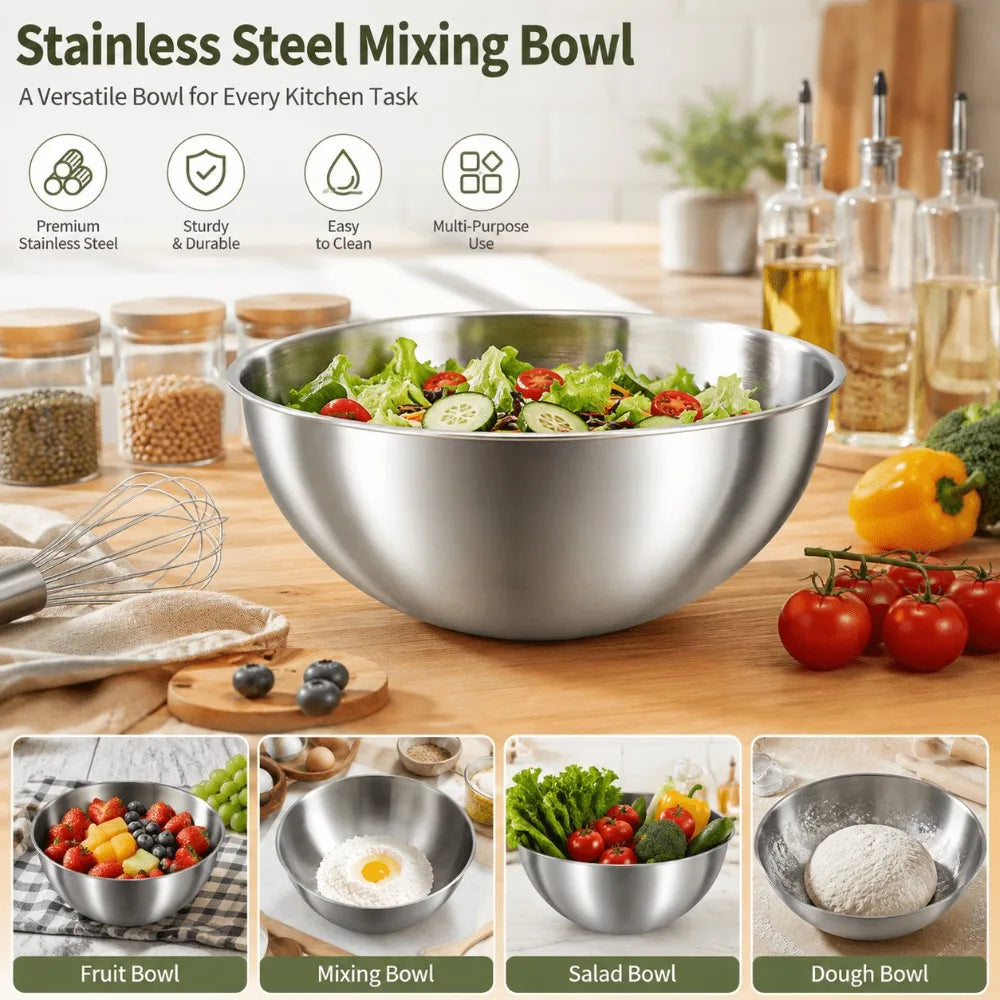 Stainless Steel Mixing Bowl & Sponge Set – Stackable Kitchen Bowl