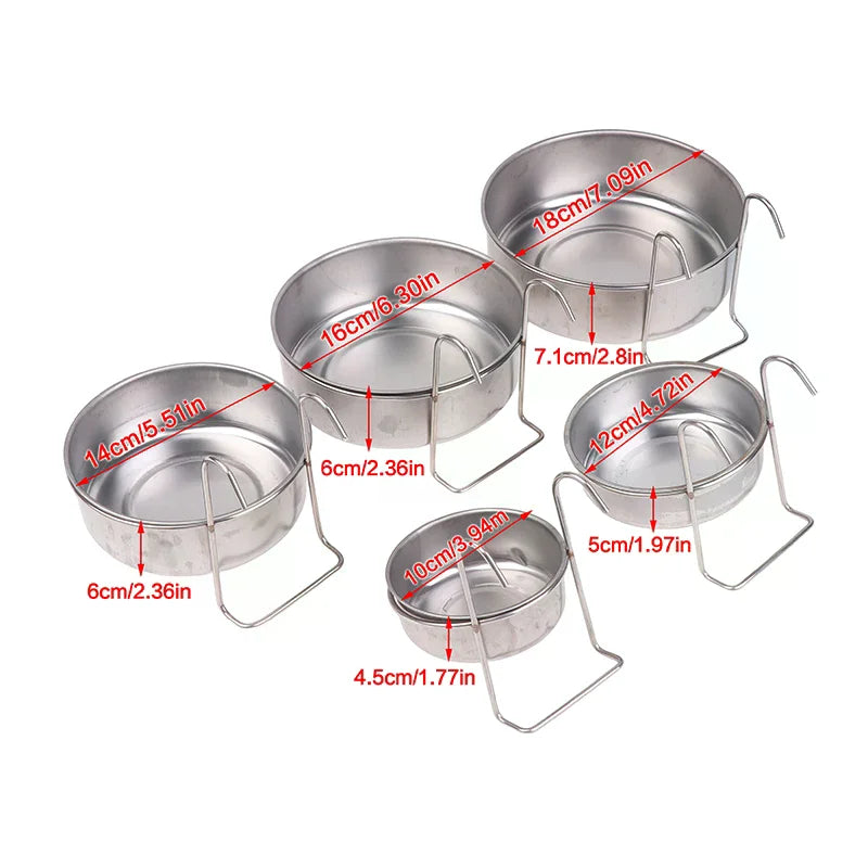 Stainless Steel Hanging Cage Pet Bowl – 5 Sizes | Dogs, Cats & Birds