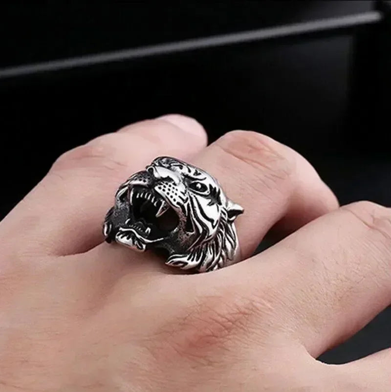 Tiger Head Adjustable Biker Ring | Zinc Alloy Retro Punk Style