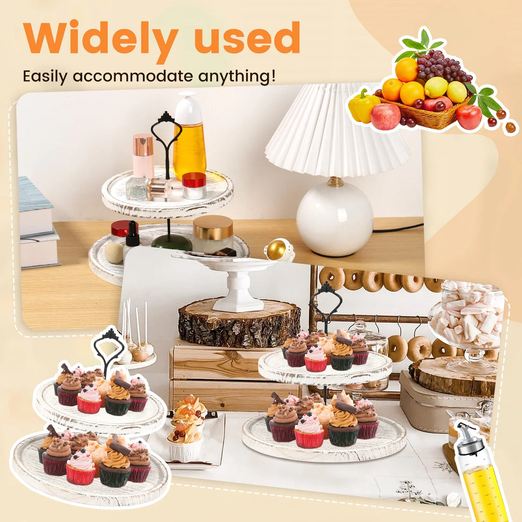 Wooden 2-Tier Round Farmhouse Serving Tray & Cupcake Stand