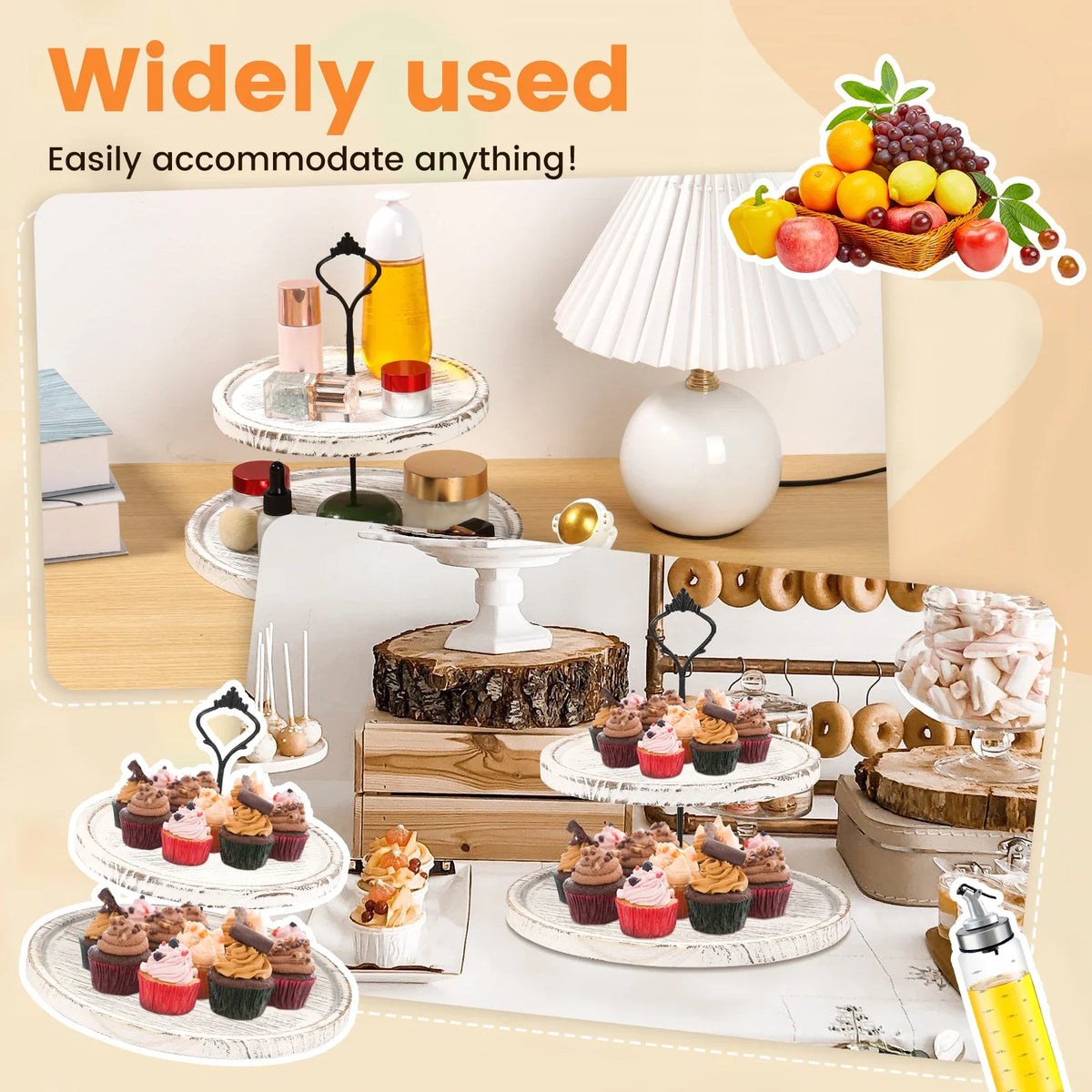 Wooden 2-Tier Round Farmhouse Serving Tray & Cupcake Stand