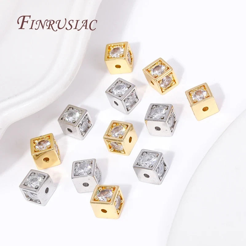 18K Gold Plated Zircon Square Spacer Beads | DIY Jewelry