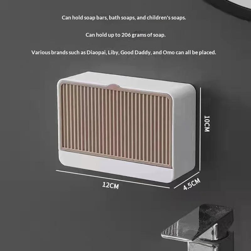 Wall Mounted Flip-Top Draining Soap Holder with Dustproof Lid