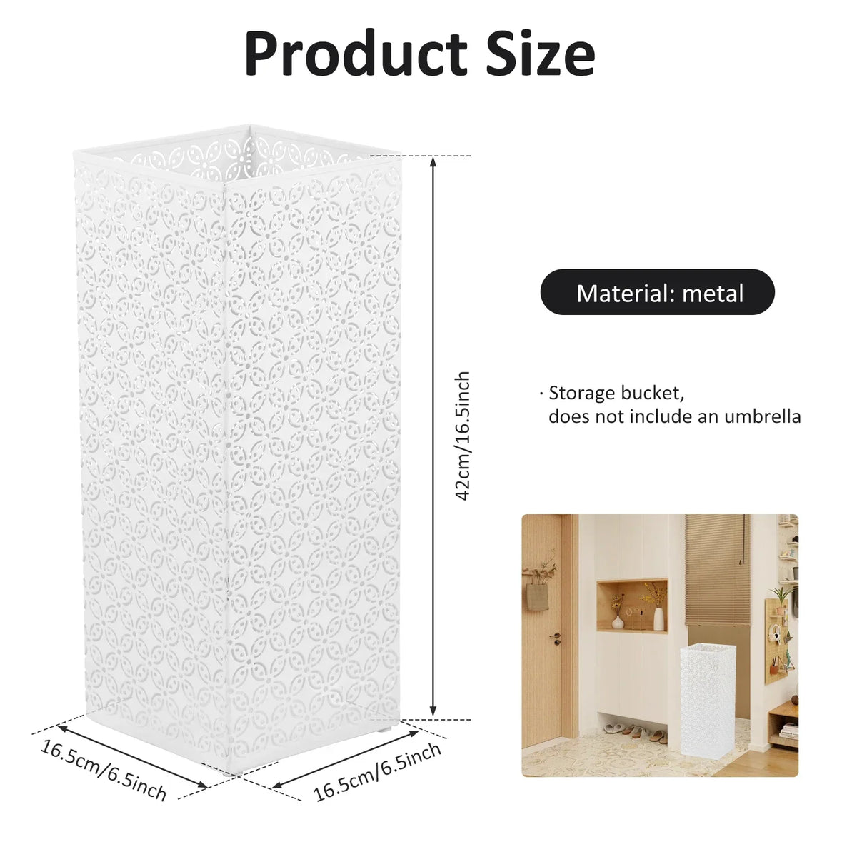 Square Metal Umbrella Stand – Floral Cut-Out Entryway Holder