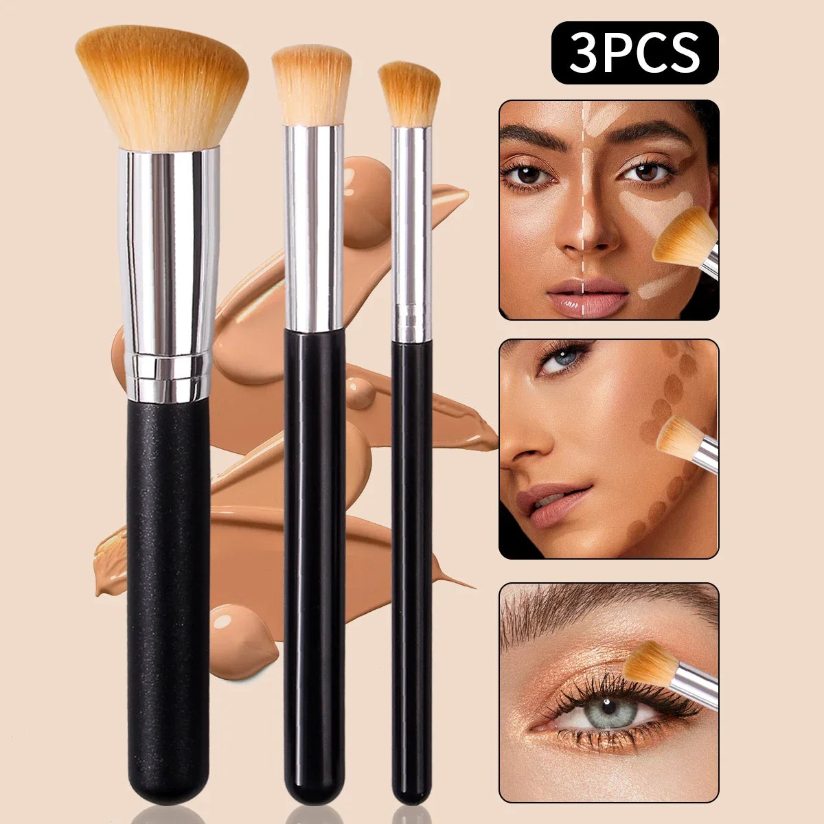 Nixie 3-Piece Foundation Concealer & Contour Makeup Brush Set