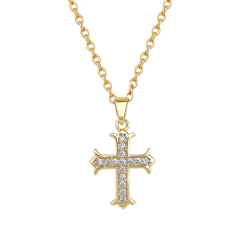Women's Gold Cross Pendant Necklace – Stainless Steel Choker