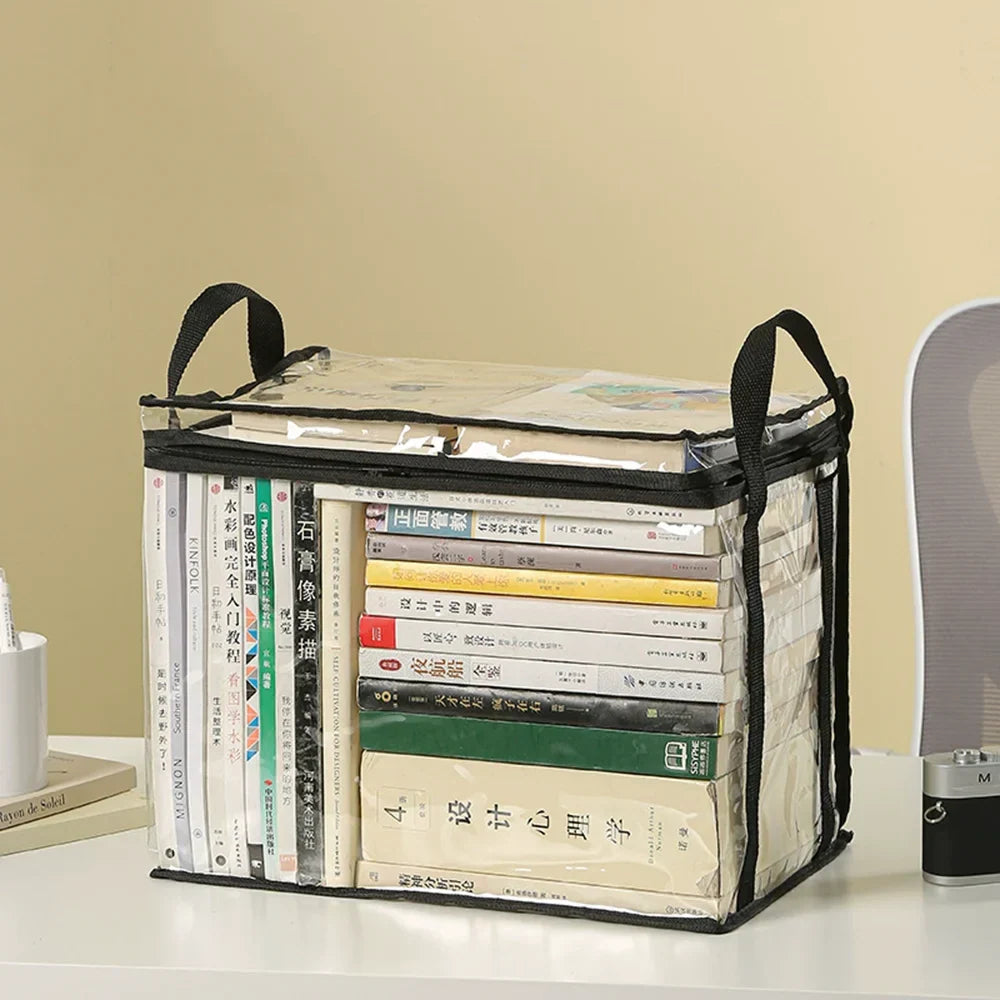 Foldable Large Capacity Book Storage Box – Transparent Waterproof