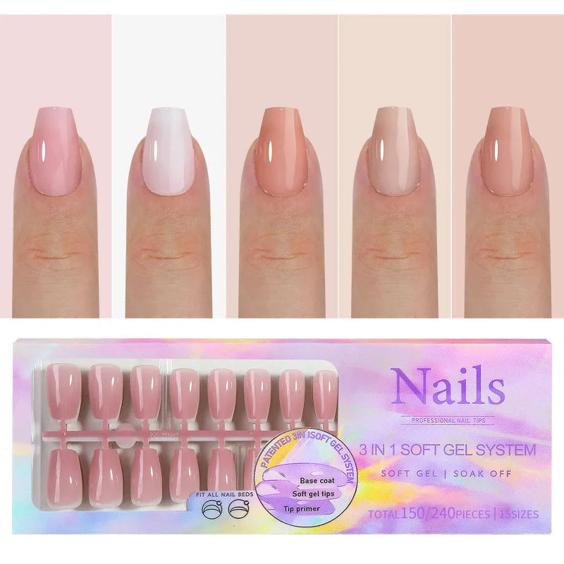 150pcs Press-On Toenails French Square Pink Fake Toe Nails Set