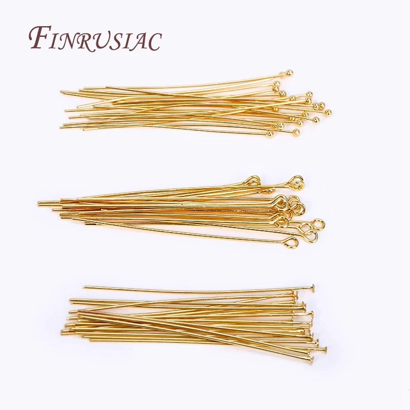 18K Gold Plated Brass Ball Head Pins for Jewelry Making – 50 Pcs