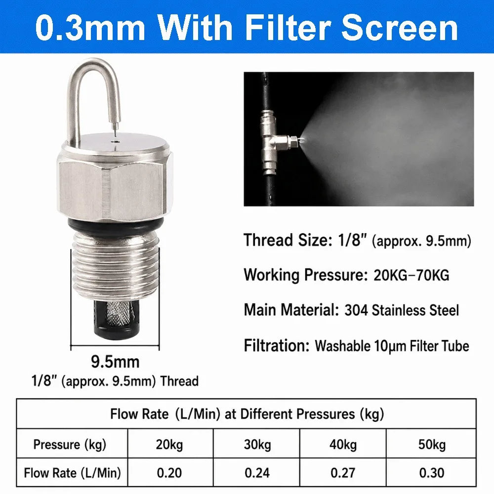 Ruby Fog Misting Nozzle 1/8" 304 Stainless Steel with Filter