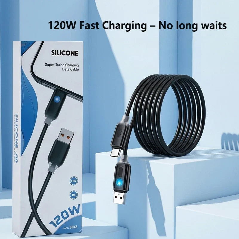 120W USB-C Fast Charging Cable with RGB Flowing LED Light