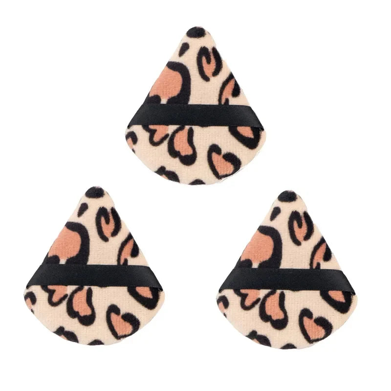 Leopard Print Velvet Powder Puff Set | 3 Shapes, Ribbon Strap