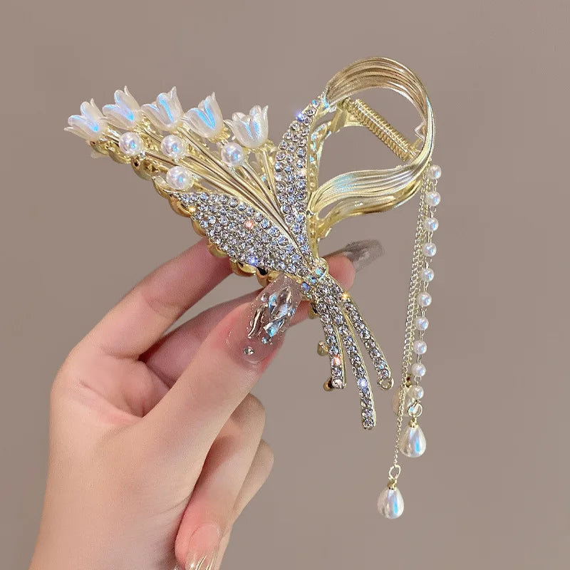 Snake Crystal Tassel Hair Claw Clips – Geometric Metal Women
