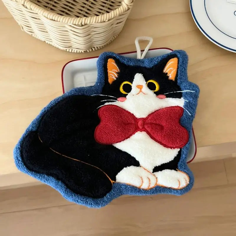 Kawaii Cat Coral Fleece Hand Towel – Soft & Absorbent