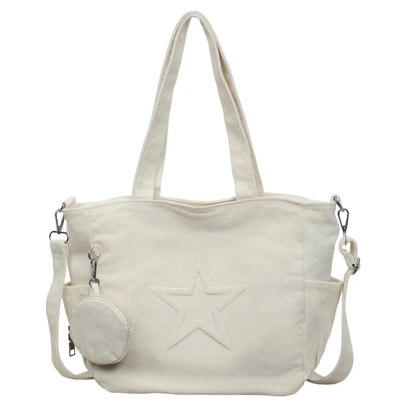 Korean Minimalist Canvas Tote Bag – Shoulder & Crossbody Handbag