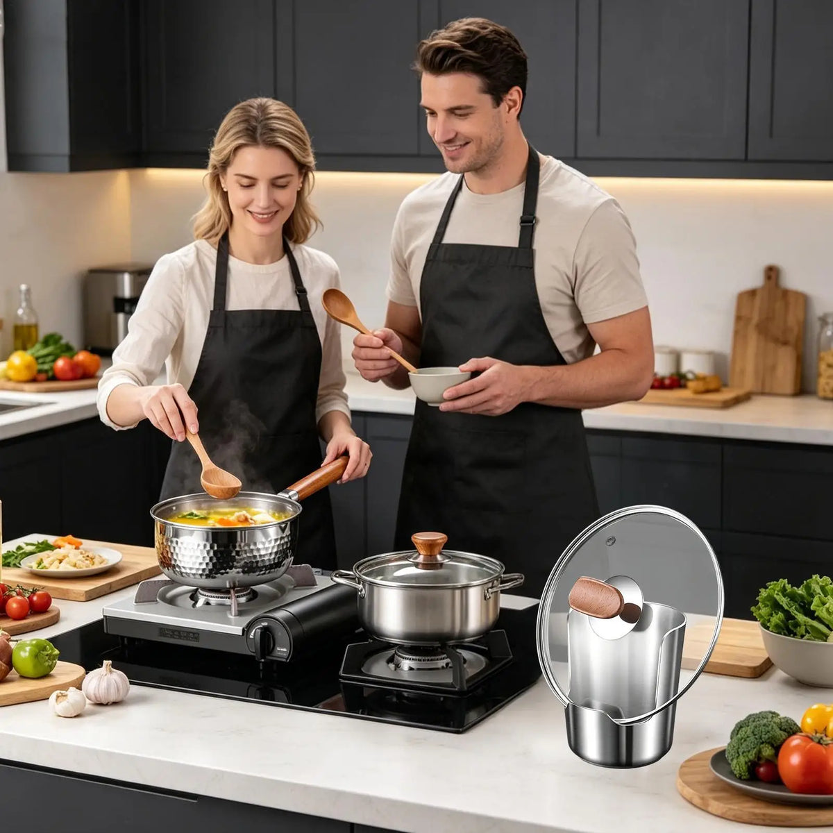Stainless Steel Pot Lid Holder & Spoon Rest Kitchen Rack