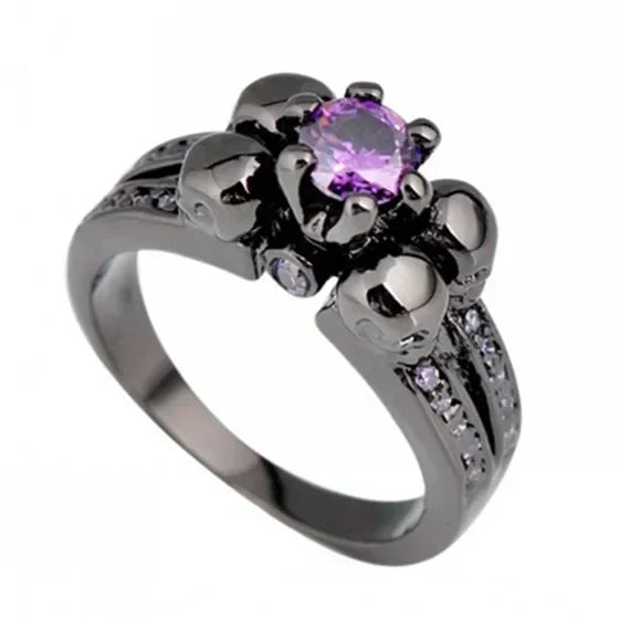 Men's Skull Purple Zircon Ring Black Gold Punk Jewelry Sz 6–10