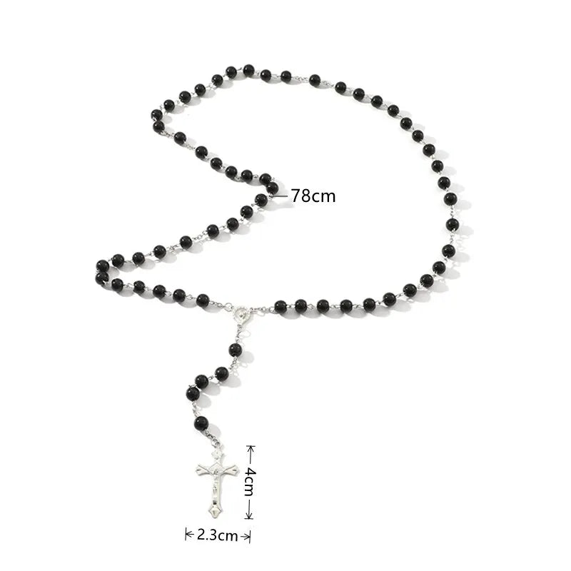 Handmade Vintage Pearl Rosary Necklace with Cross Pendant