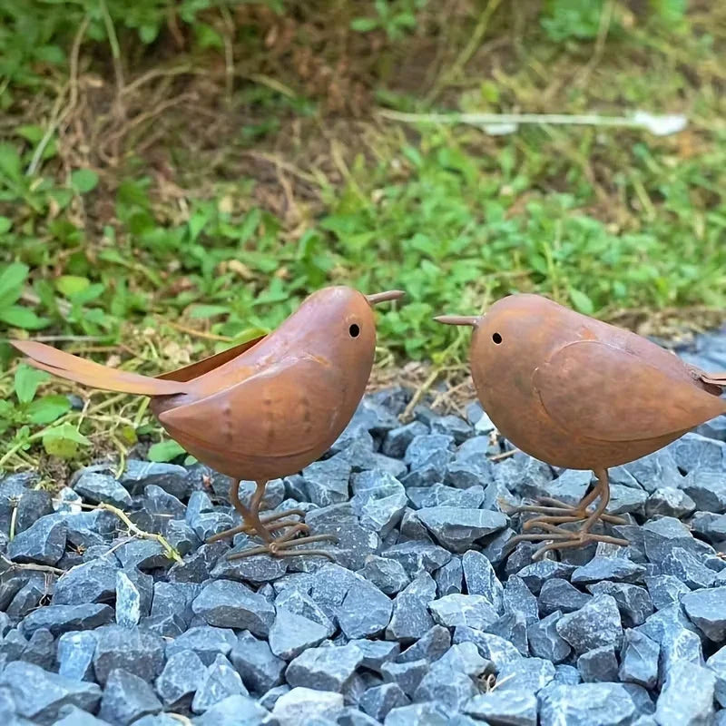 Rustic Metal Bird Statue – Iron Art Outdoor Garden Sculpture