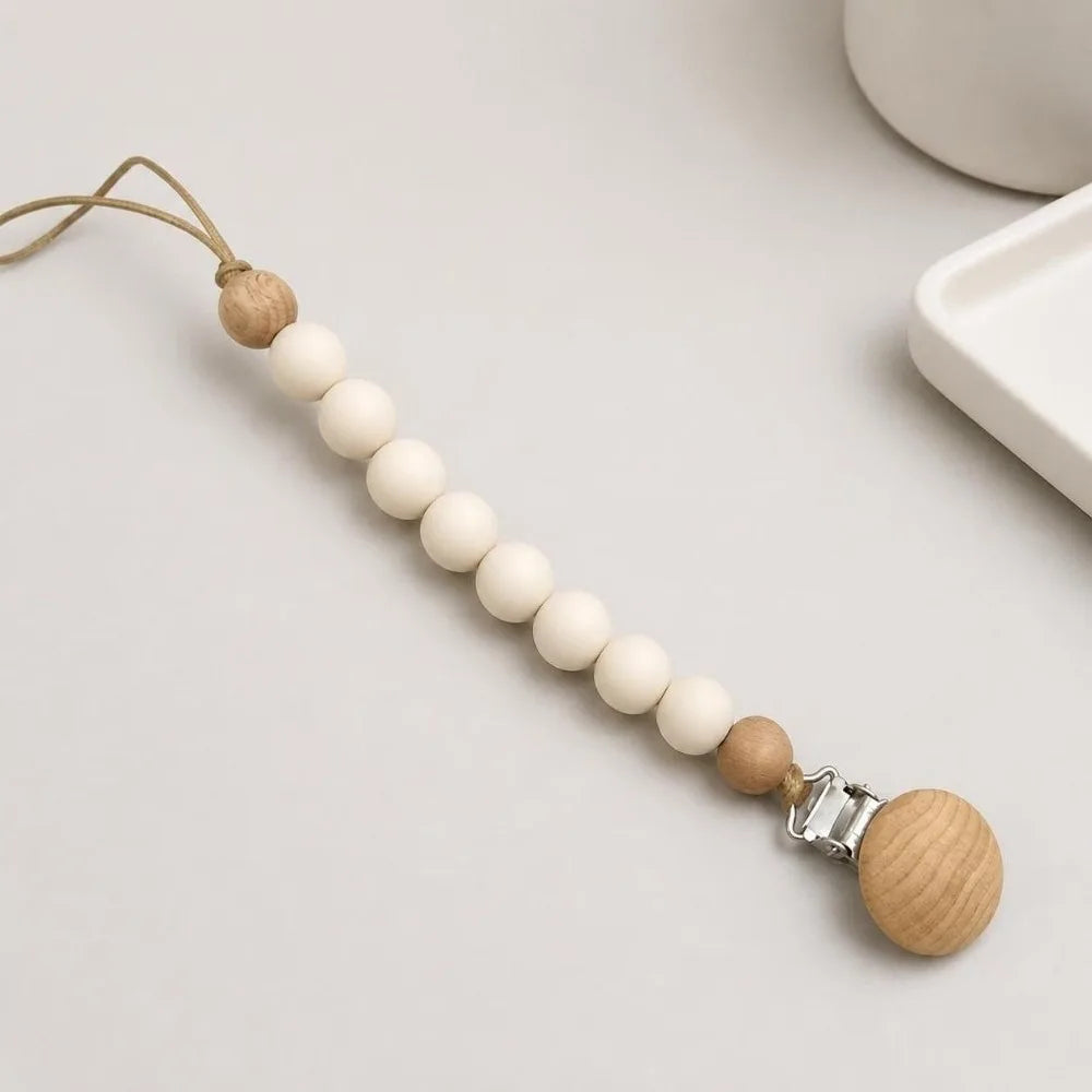 Silicone Wood Pacifier Clip – Food Grade Baby Soother Holder