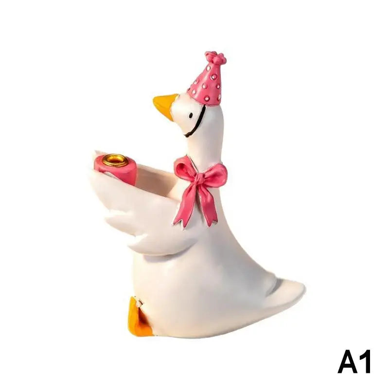Goose Candle Holder Figurine Pink Party Hat – Birthday Decor