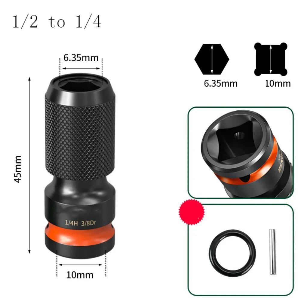 Impact Wrench Hex Bit Adapter 1/2 3/8 1/4" to 6.35mm