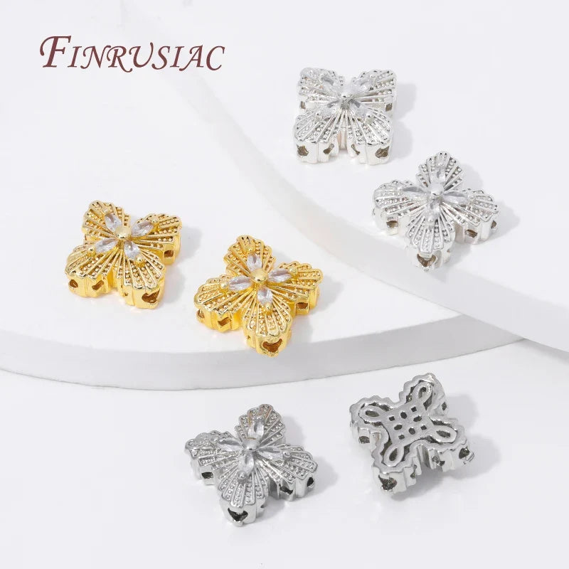 18K Gold Plated Zircon Flower Beads – DIY Jewelry Making