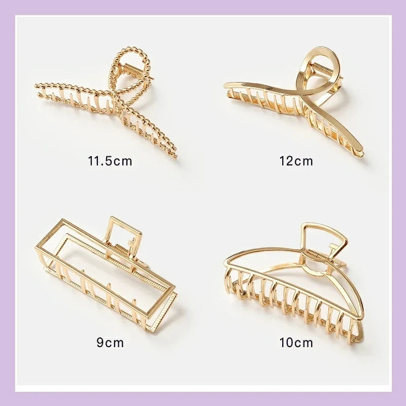 Metal Geometric Hair Claw Clips – Gold & Silver for Women