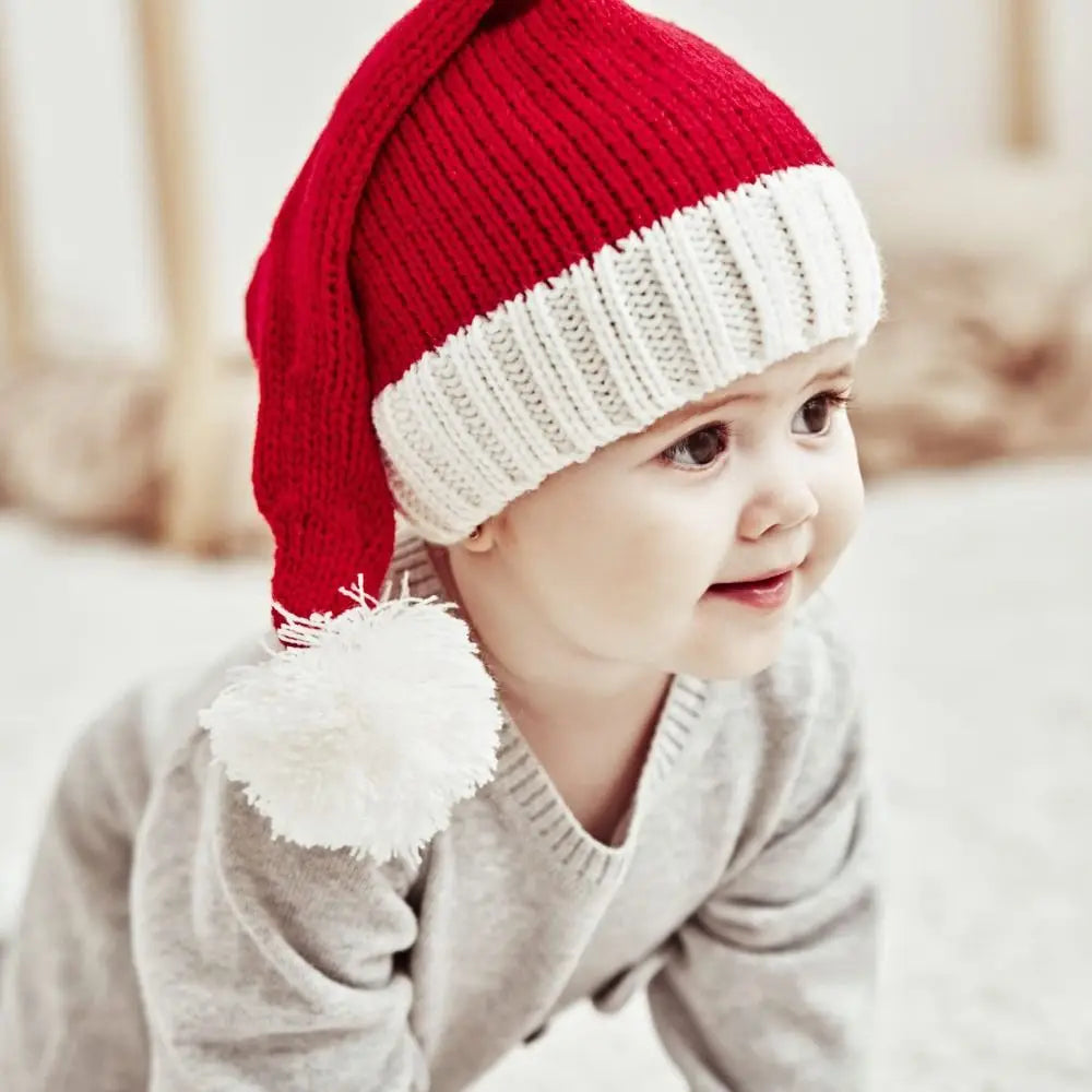 Red Knit Christmas Santa Hat – Windproof Winter Hat Kids & Adult