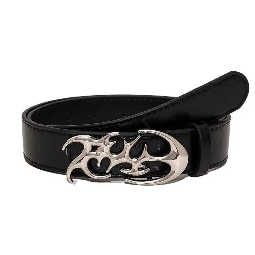 Women's Y2K PU Leather Belt – Smooth Shaped Buckle Black