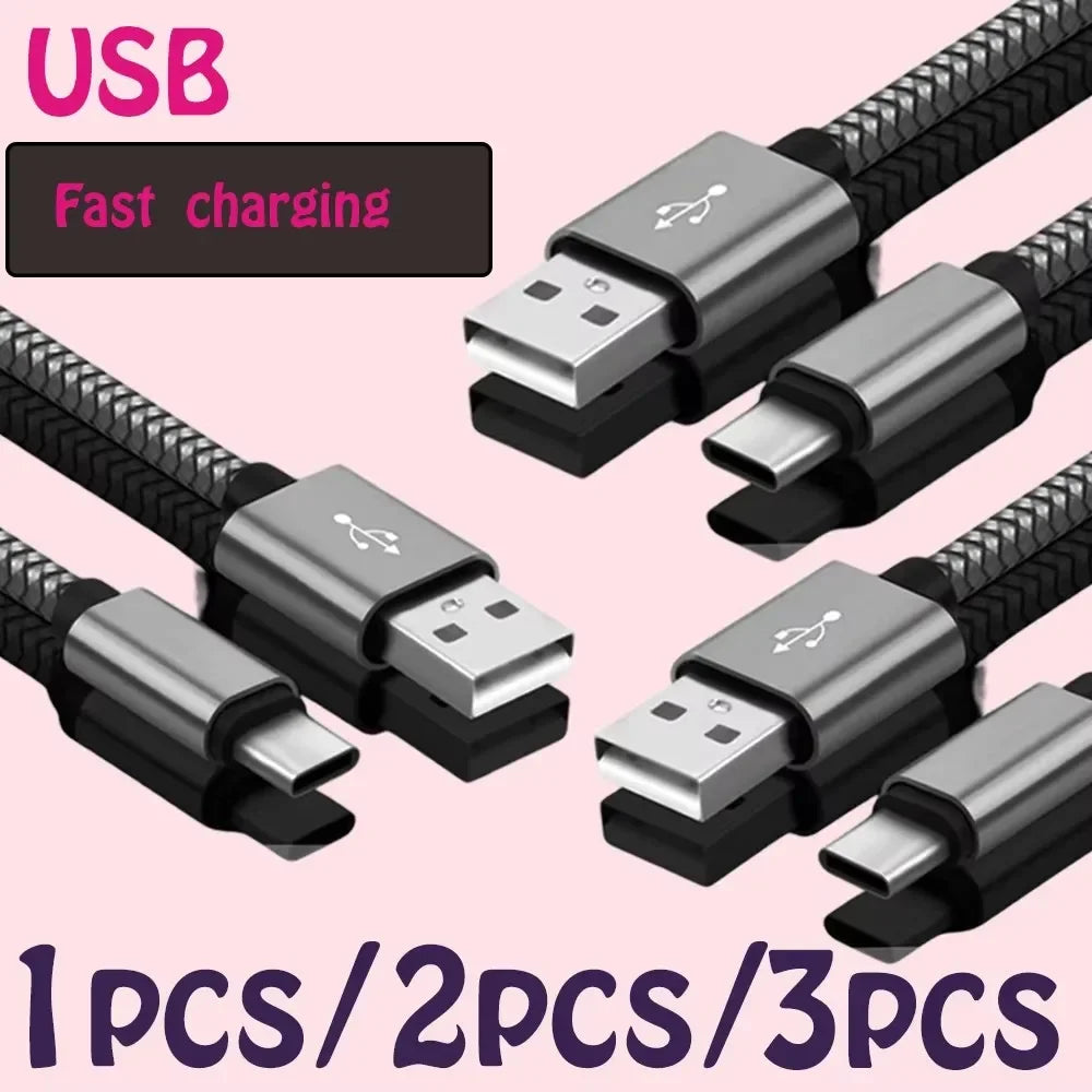 Nylon USB-A to USB-C Fast Charging Cable 1M 2M 3M 5A