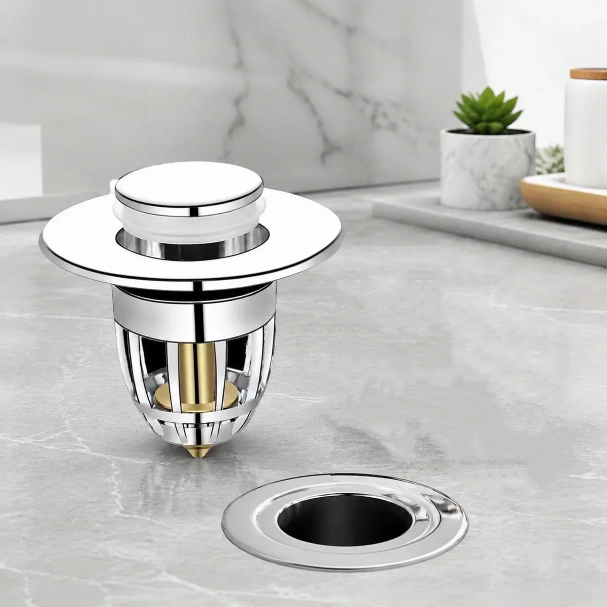 Pop-Up Sink Drain Stopper with Hair Catcher Filter