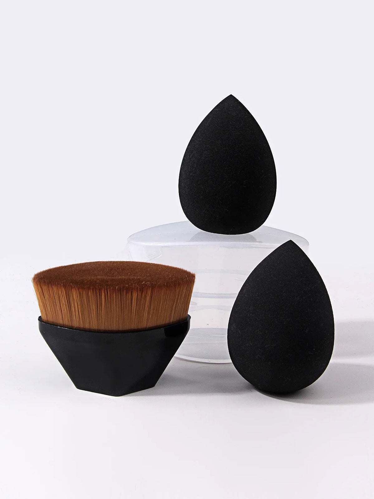 3-Pc Foundation Brush & Sponge Puff Set with Storage Box