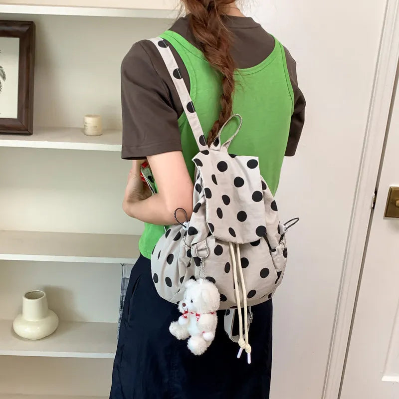 Korean Polka Dot Nylon Backpack – School & Commuter Bag