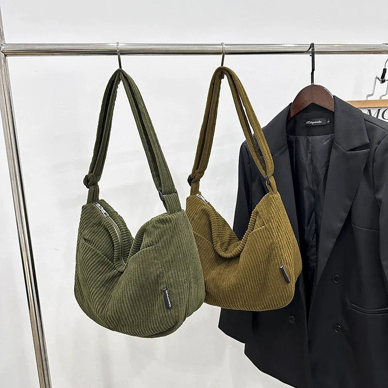 Japanese Corduroy Tote Bag – Large Shoulder & Crossbody Handbag