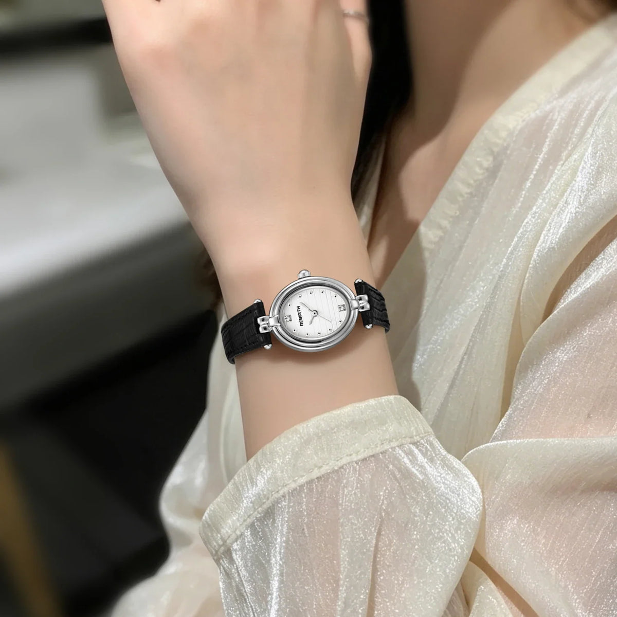 REBIRTH Women's Quartz Watch – Elegant Leather Band, Alloy Case